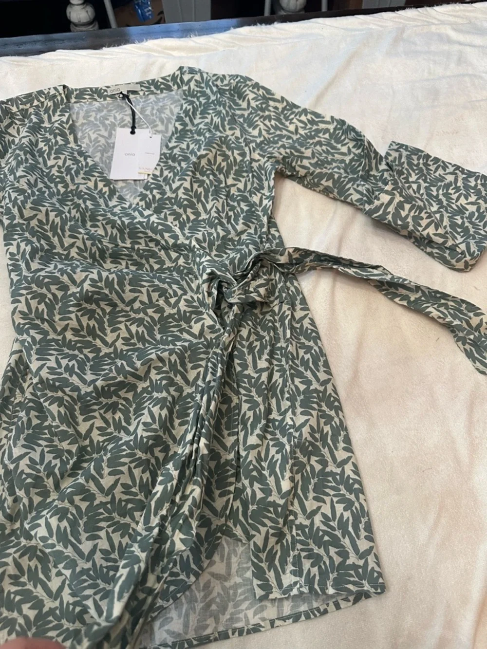 New! Onia Sage Green Air Linen Wrap Mini Dress Size XS NWT 38411